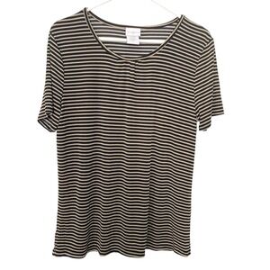 *Jaclyn Smith Large Brown/Black Striped‎ Blouse Short Sleeve Business Casual